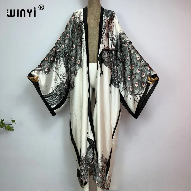 Kaftan Women Boho - Кимоно WINYI женское с принтом павлина,