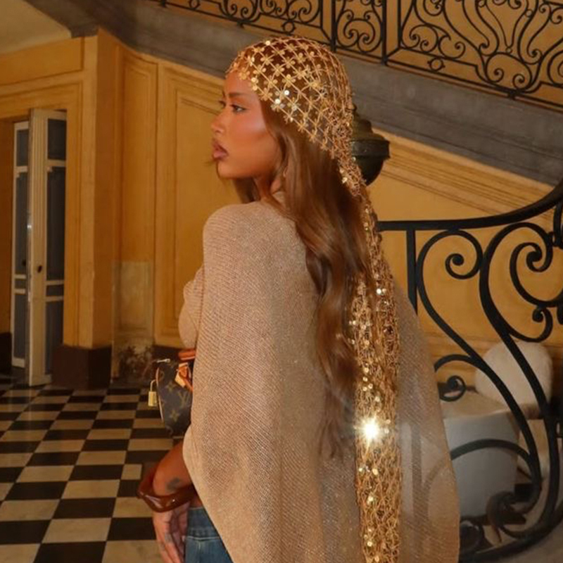 Ethnic Fashion Collection - Бохо-шарф с пайетками и сеткой, золотисто-черный,