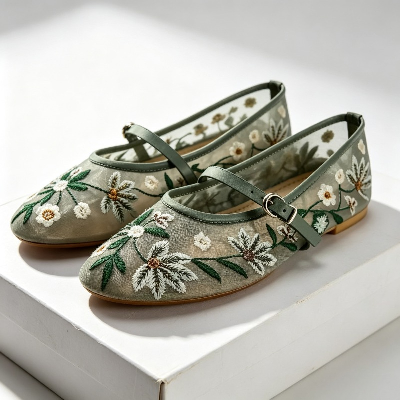 Ethnic Fashion Brand - Сетчатые балетки для отдыха с вышивкой,