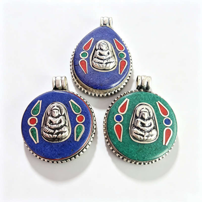 Ethnic Fashion Com - Тибетские амулеты-подвески с медной инкрустацией и