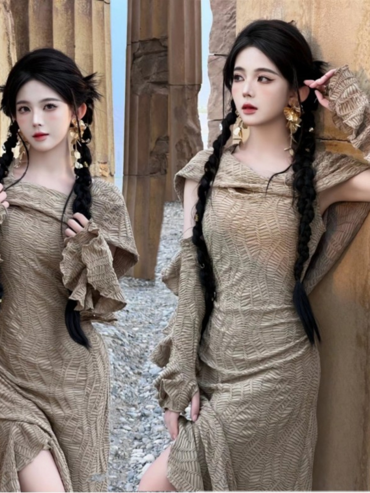 Ethnic Fashion Photography - Длинное платье в пустынном стиле для