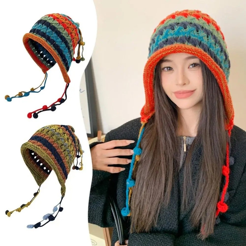 Winter Ethnic Fashion For Women - Модная вязаная шерстяная шапка с радужными